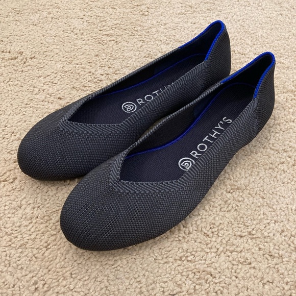 Rothy's RETIRED Charcoal / Dark Gray Racing Stripe Rounded Flat 7.5 - Picture 8 of 12